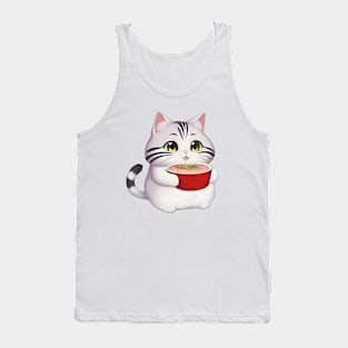 Cute Cat Holding a Cup of Ramen Tank Top